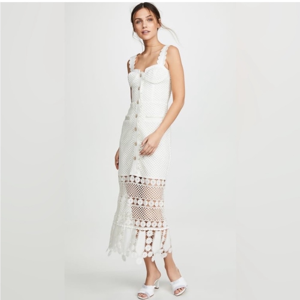 Self-portrait Fishnet Crochet Lace Midi Dress